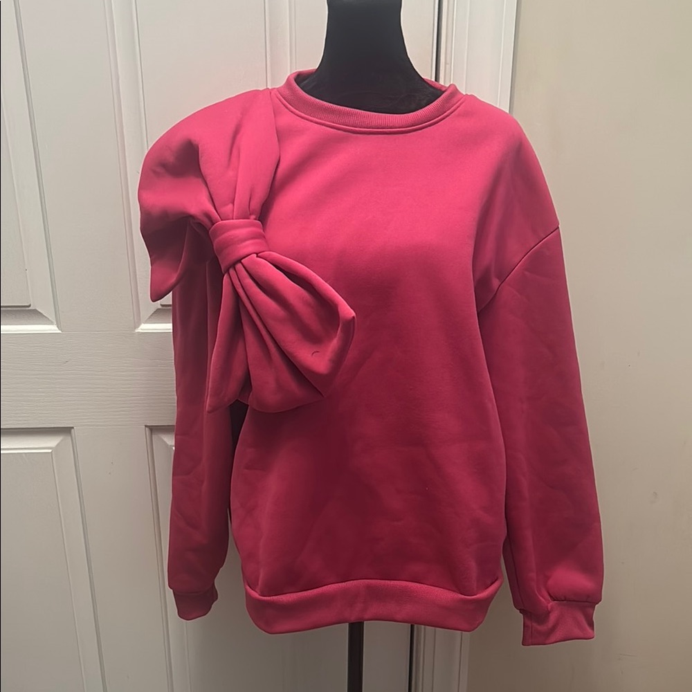 Pink Sweatshirt with Oversized Bow